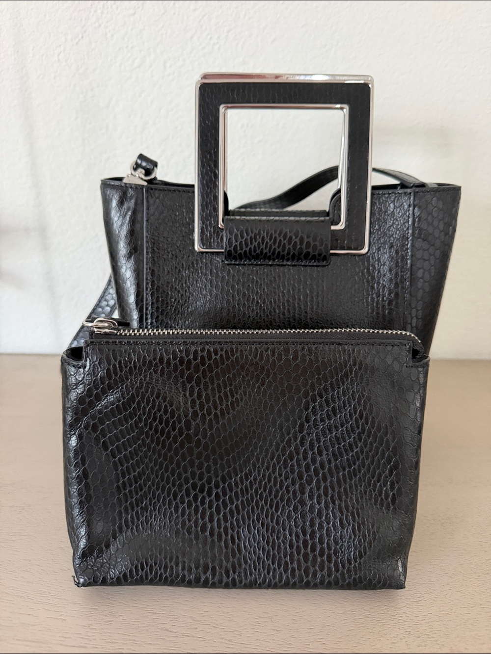 STAUD Black Snake Textured Square-Handle Crossbody - Picture 5 of 13